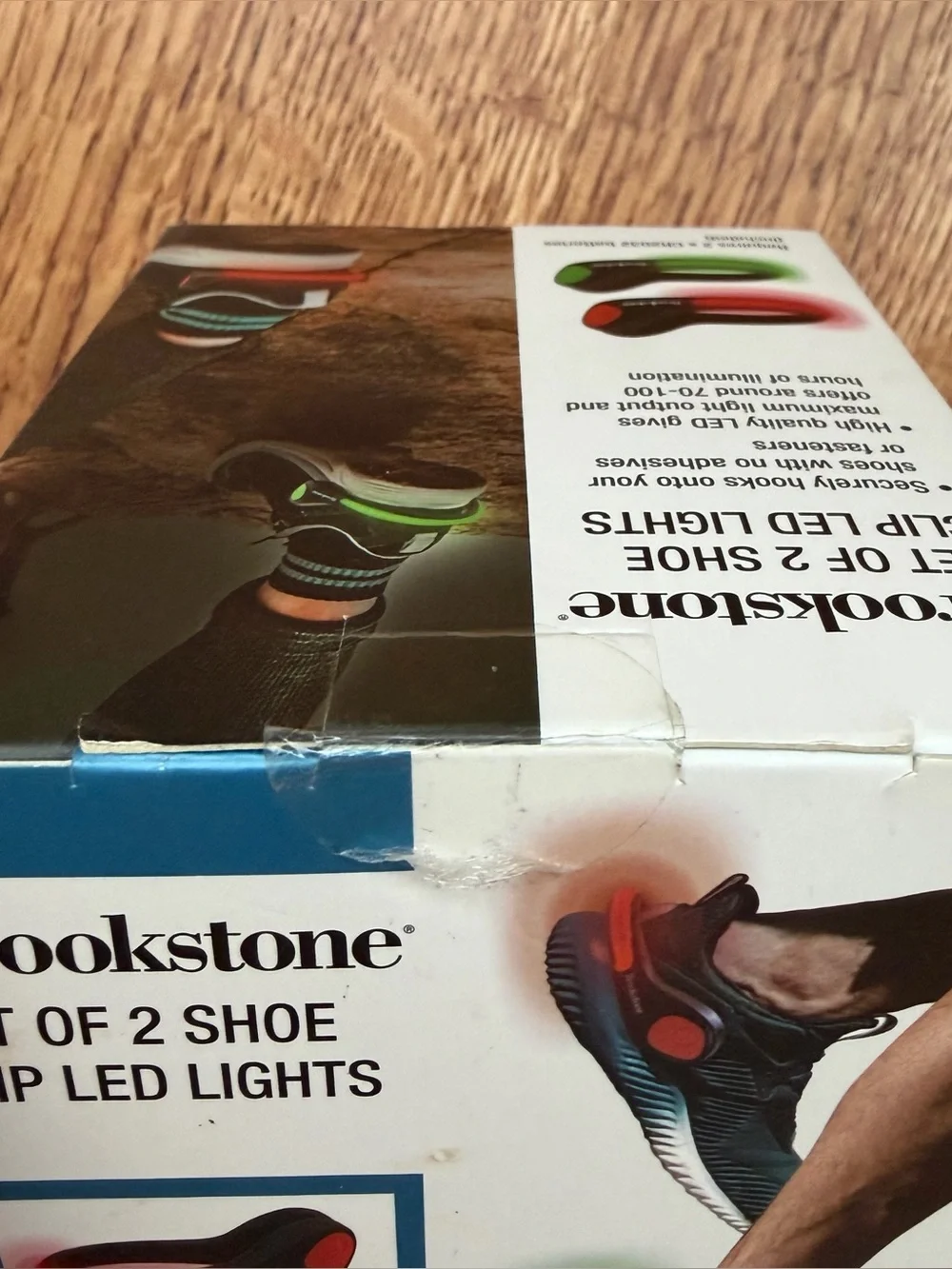 Brookstone Set of 2 Shoe Clip LED Lights Green/Red Super Bright Universal Fit
